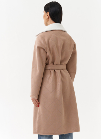 Пальто женское из эко замши с английским воротником