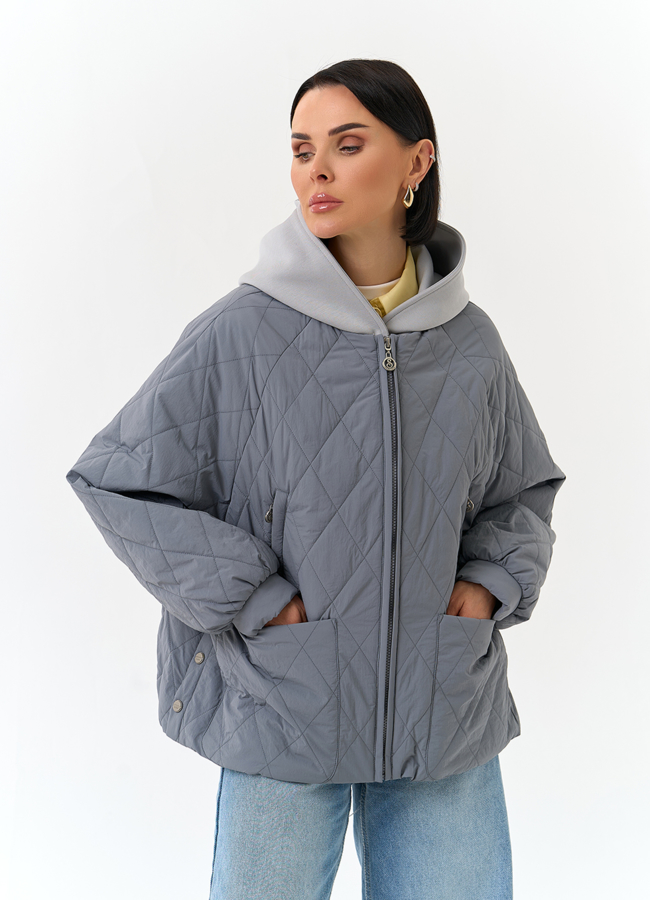 Женская куртка с трикотажным капюшоном модель № 32837 меха малина