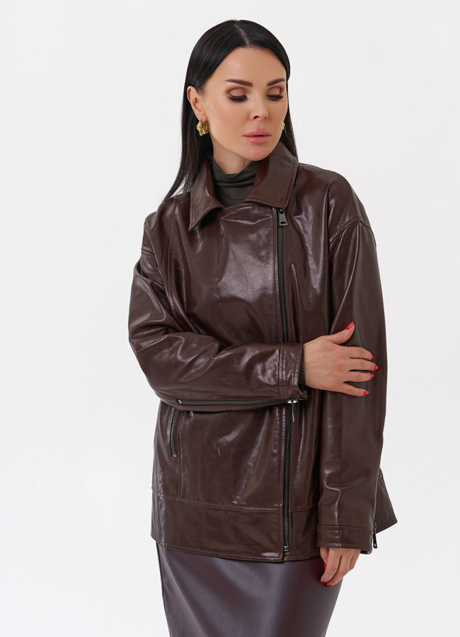 Куртка кожаная женская коричневая модель № 4441 универмаг малина
