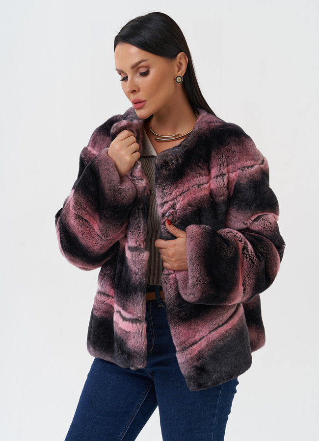 Короткая шуба из меха кролика модель № 28899 универмаг малина