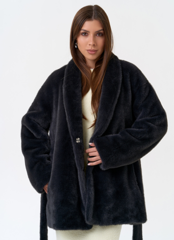 Женская шуба из эко меха с воротником шаль