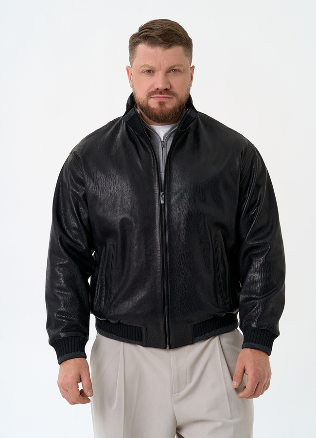 Мужская куртка бомбер из натуральной кожи модель № 32862 меха малина