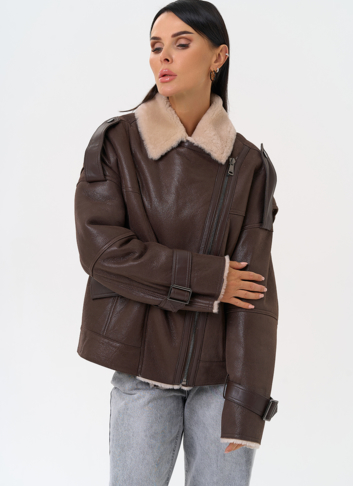 Натуральная дубленка коричневого цвета