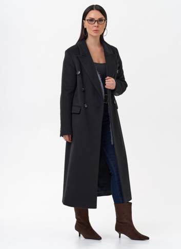 Длинное двубортное пальто с английским воротником