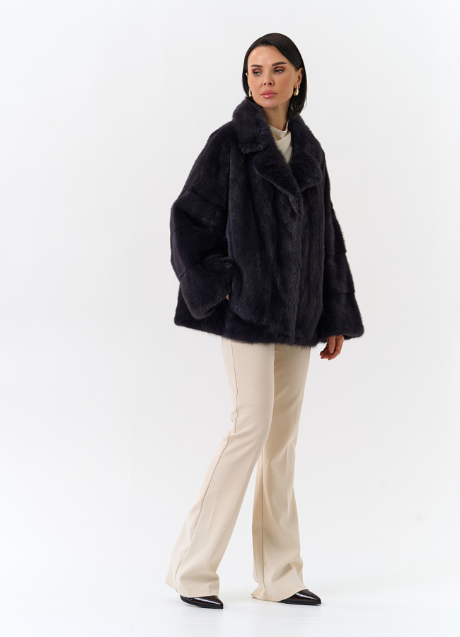 фото Шуба из меха норки с английским воротником модель № 31874