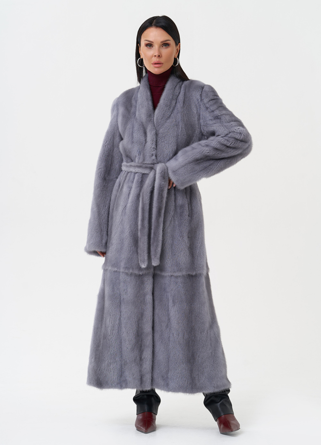 Длинная шуба из меха норки модель № 28305 универмаг малина