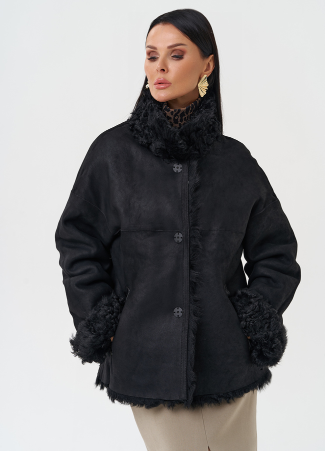 Женская двухсторонняя натуральная дубленка модель № 28422 универмаг малина