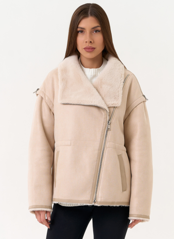 Женская дубленка из эко замши с отложным воротником Женская дубленка из эко замши с отложным воротником