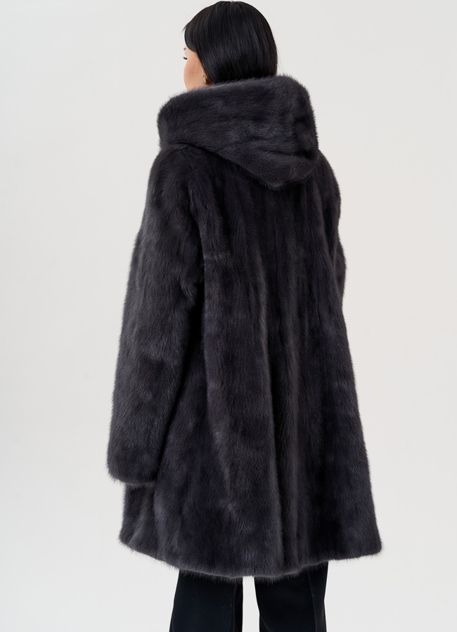 Норковая шуба балетка, в цвете графит с капюшоном модель № 25006 в кредит