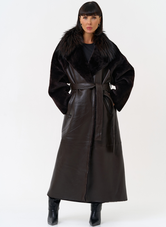 Женская натуральная дубленка с воротником из меха лисы