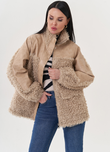 Комбинированный жакет из эко кожи