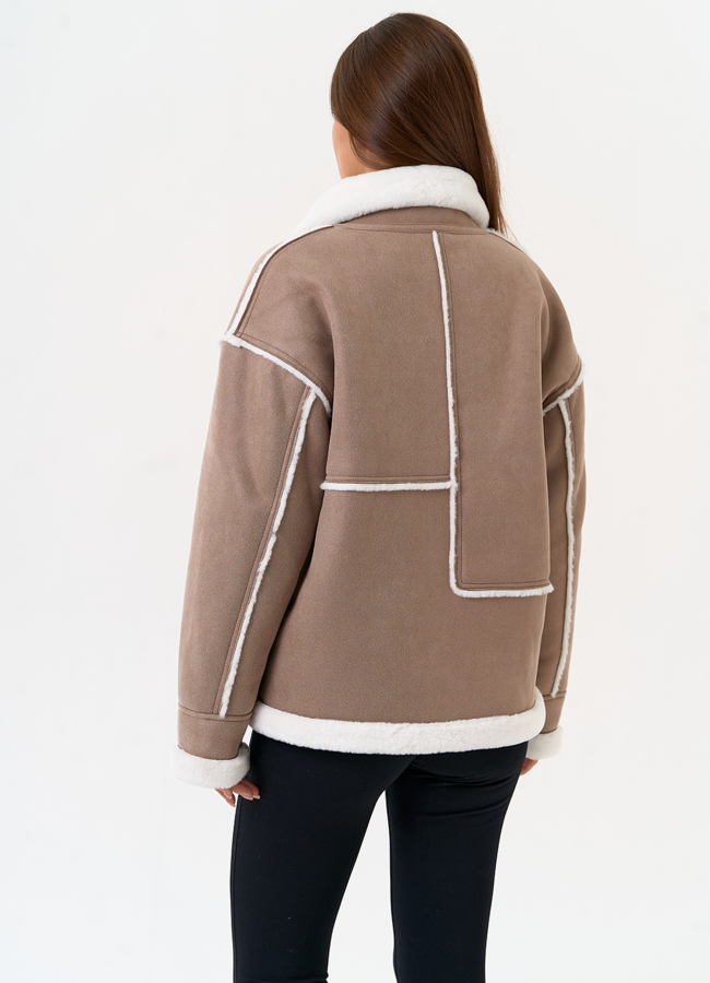 Женская дубленка из эко замши с воротником стойкой модель № 31504 в рассрочку