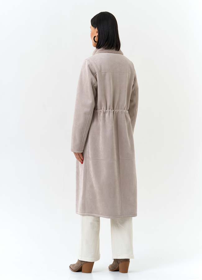 фото Светлая дубленка из эко замши модель № 32692