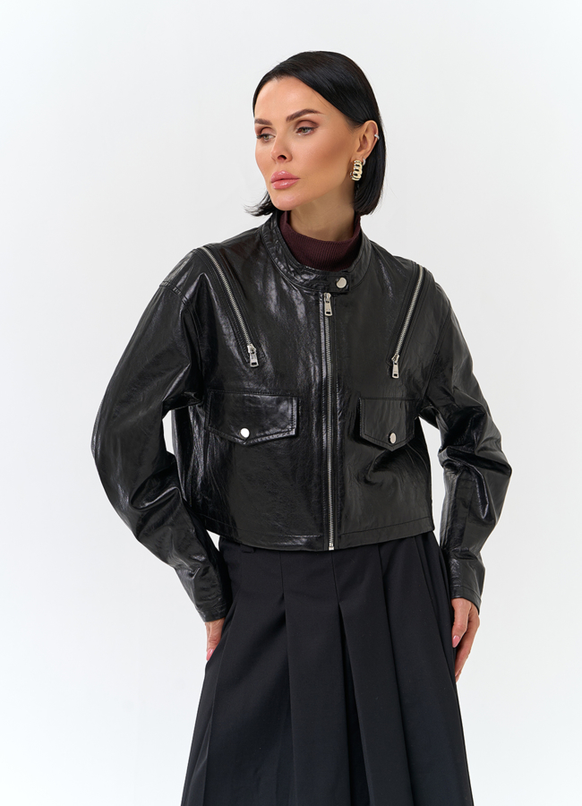 Куртка из натуральной кожи с декоративными молниями модель № 32844 универмаг малина