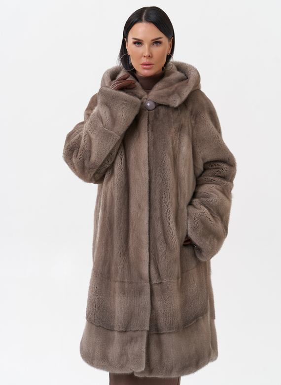 Норковая шуба с капюшоном 