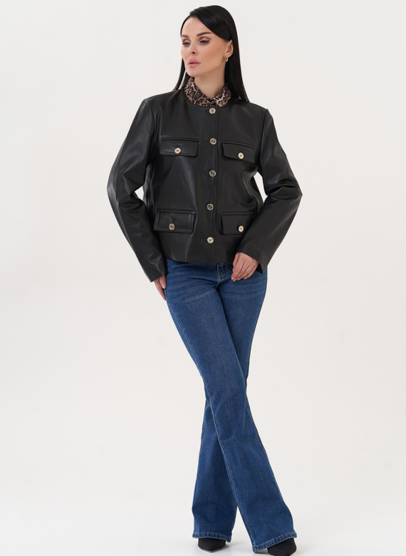 Жакет из натуральной кожи с акцентными пуговицами