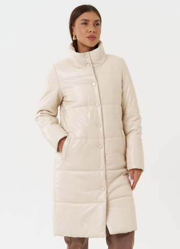 Пуховик из эко кожи на био пухе