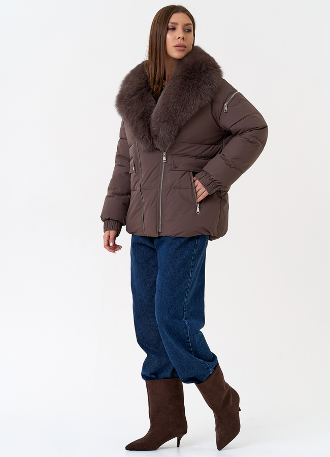 Женский пуховик с воротником из меха песца модель № 31427 универмаг малина