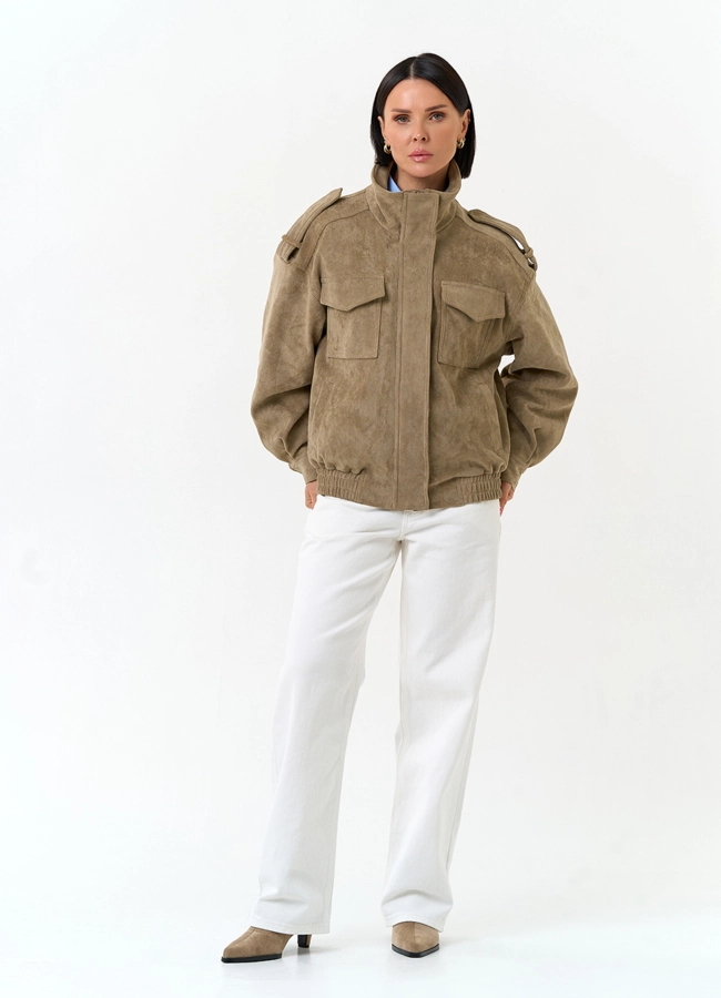 Женская куртка бомбер из эко замши модель № 33161 в кредит