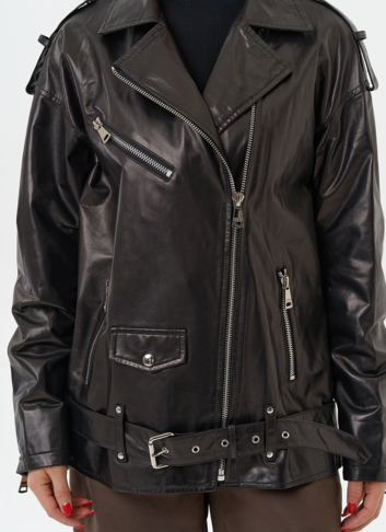 Удлиненная кожаная куртка-косуха