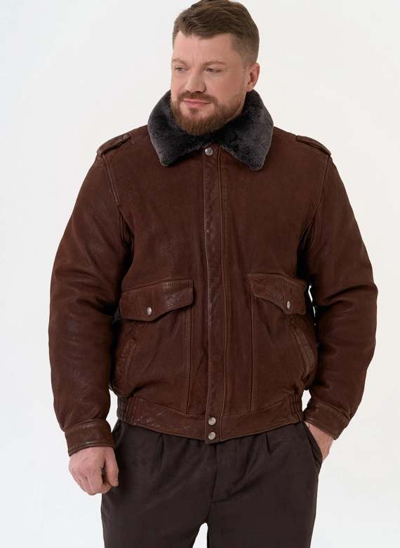 Куртка пилот из натуральной кожи с отделкой из овчины фото