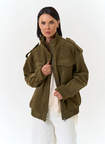 Женская куртка бомбер из эко замши