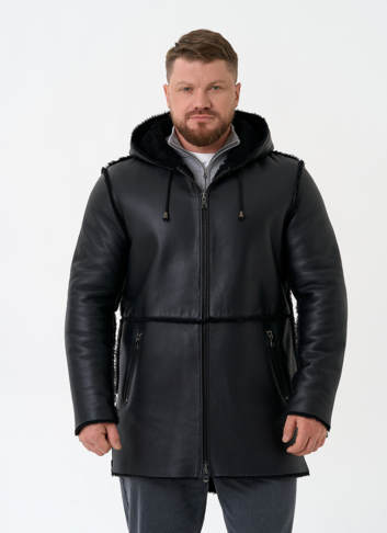 Мужская натуральная дубленка с капюшоном Мужская натуральная дубленка с капюшоном