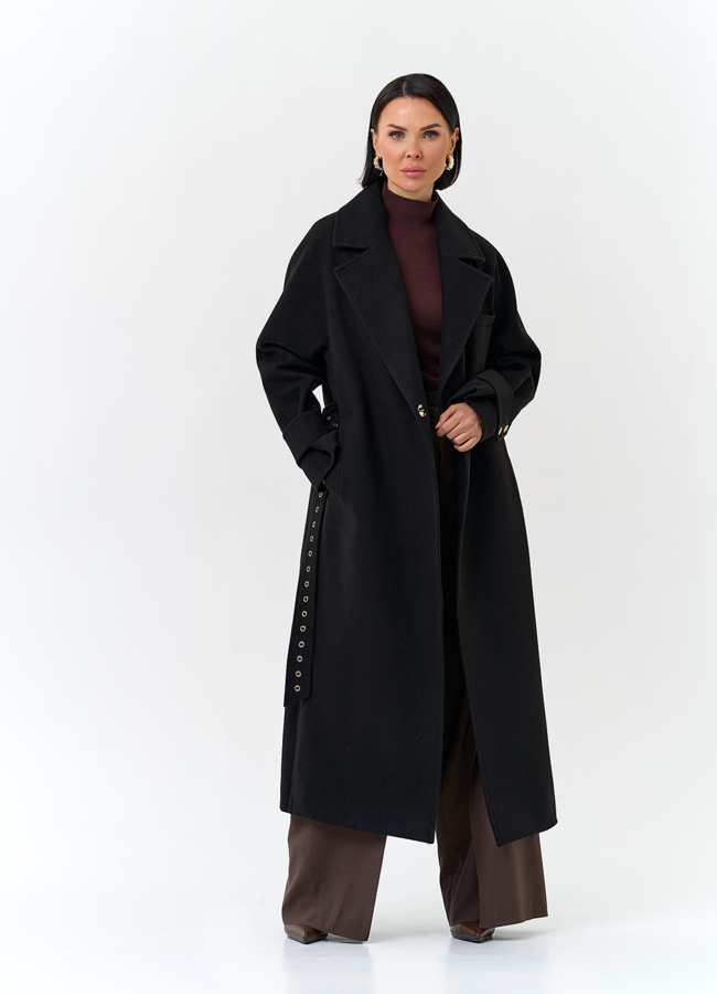 Женское пальто с акцентным поясом модель № 32808 универмаг малина