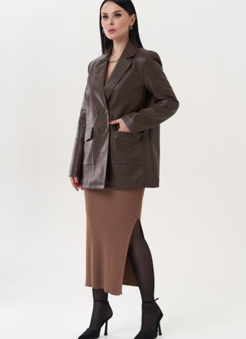 Пиджак коричневого цвета из эко кожи