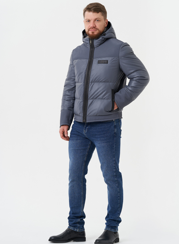 Пуховик из натуральной кожи с капюшоном