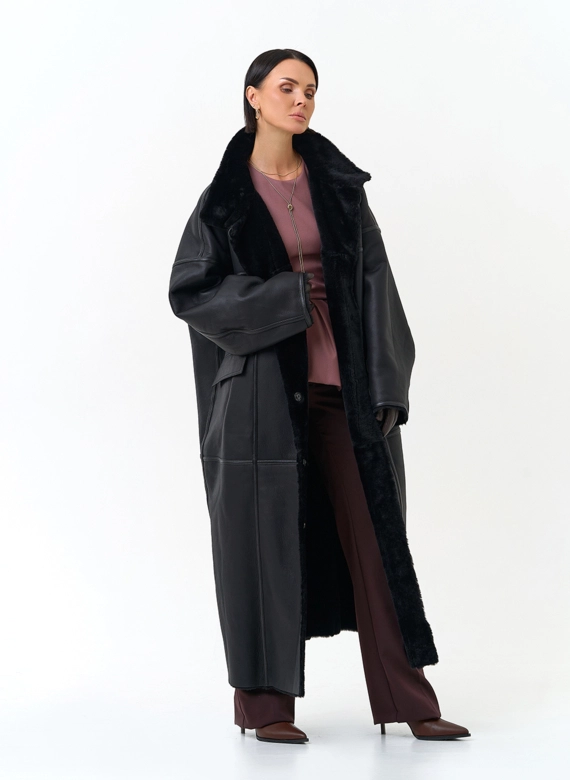 Женская двухсторонняя дубленка оверсайз фото