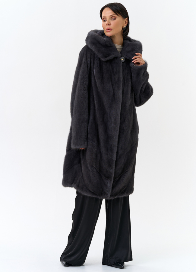 Женская шуба в сером цвете модель № 24809 меха малина