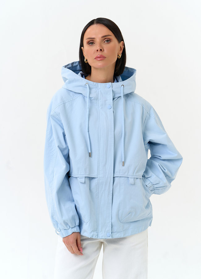 Женская ветровка с капюшоном модель № 30637 меха малина