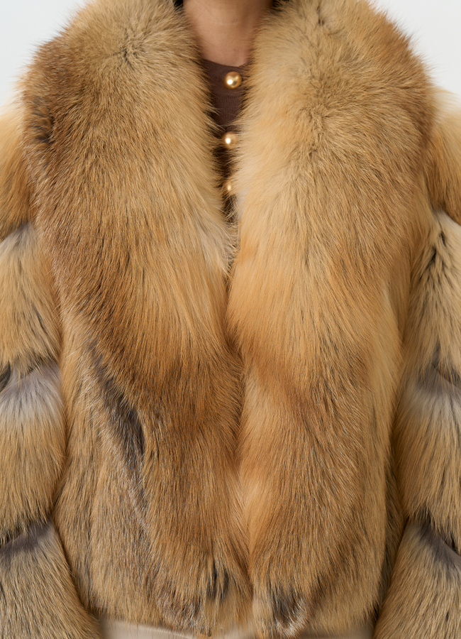 Укороченная шуба из меха рыжей лисы модель № 32501 универмаг малина