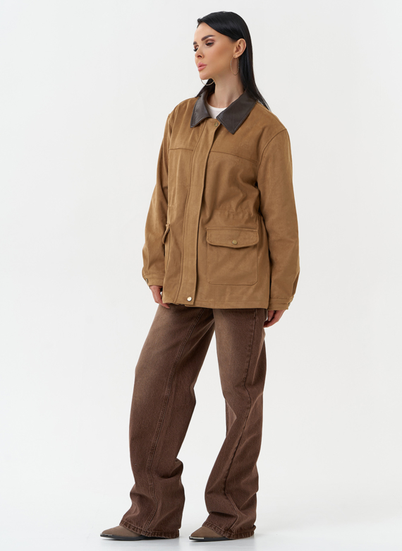 Женская парка из эко замши бежевого цвета