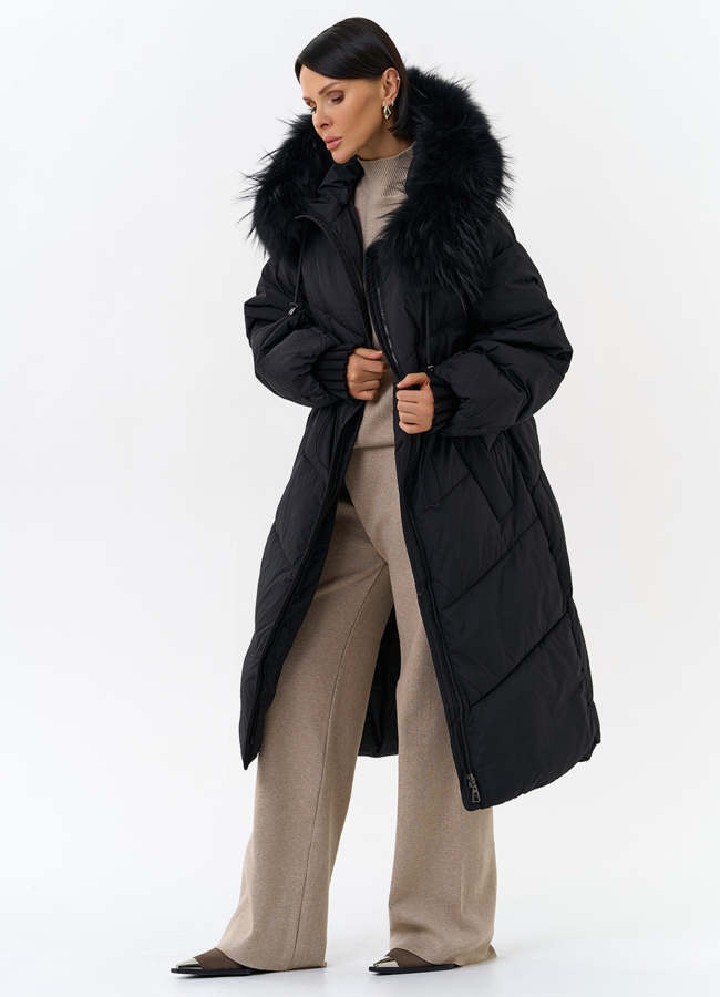 Женский пуховик с капюшоном из меха чернобурки модель № 31969 универмаг малина