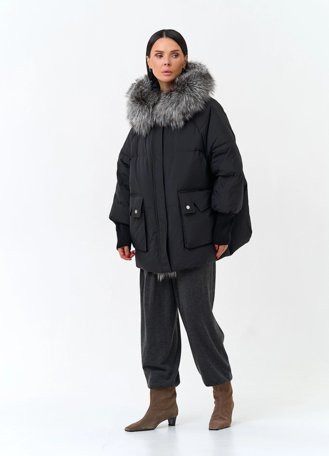 Женский пуховик с мехом чернобурки на капюшоне модель № 33963 универмаг малина