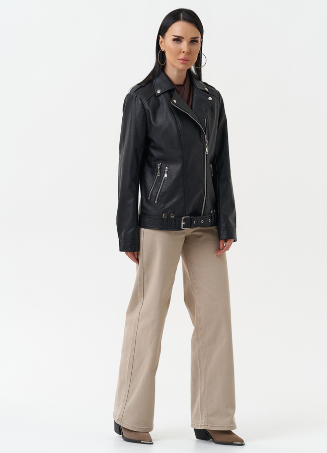 Куртка косуха из эко кожи черного цвета модель № 30379 универмаг малина