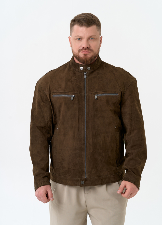Мужская куртка из натуральной замши модель № 32710 меха малина
