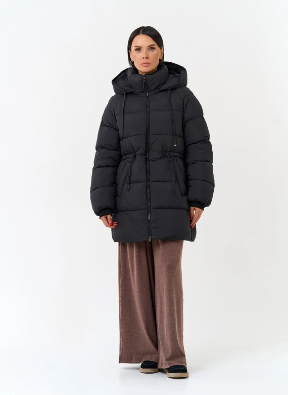 Женский укороченный пуховик с капюшоном