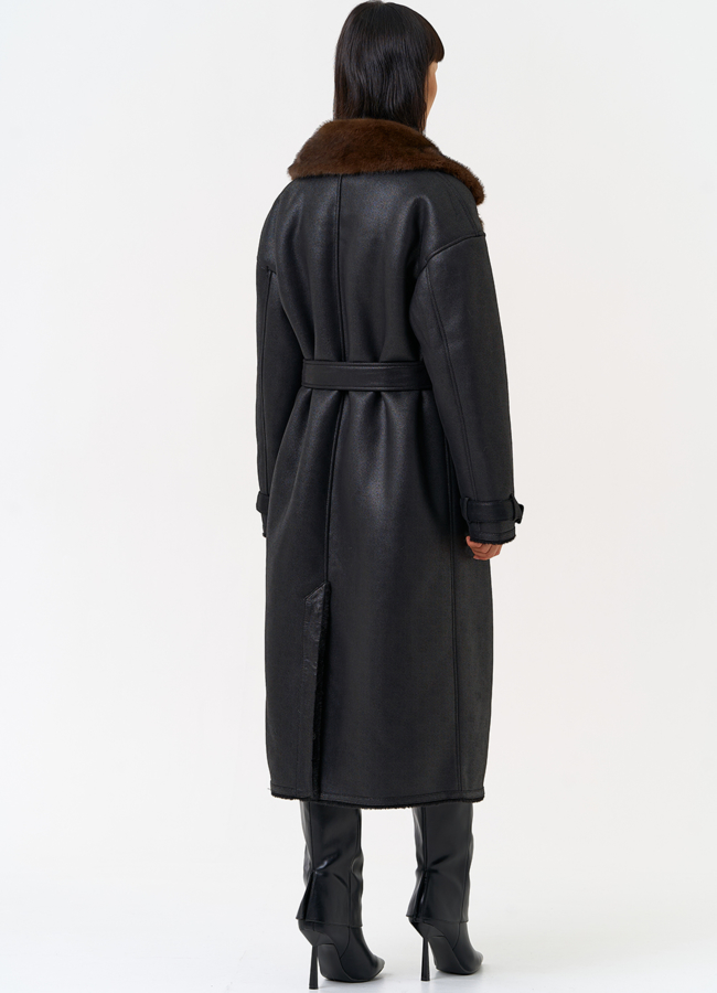 Женская дубленка из эко замши с английским воротником модель № 31507 в кредит