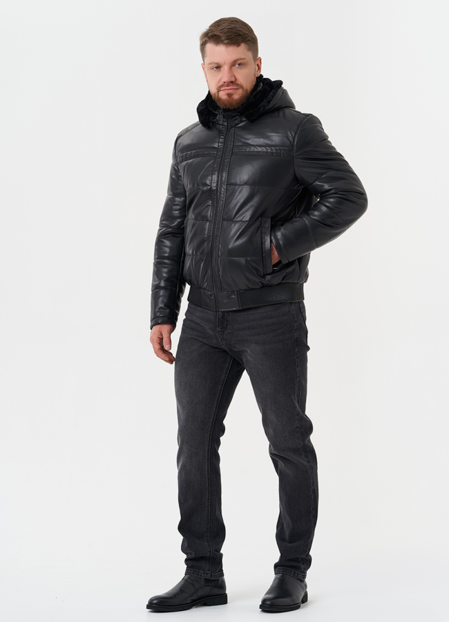 Утепленная куртка из эко кожи модель № 27740 меха малина