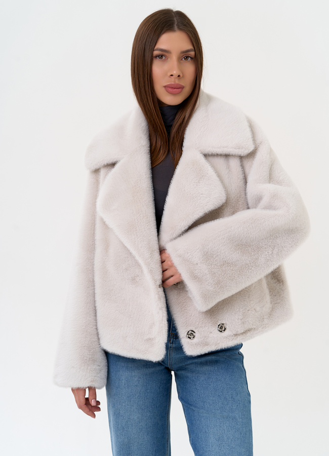 Женская куртка из эко меха с английским воротником модель № 31222 меха малина