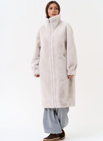 Женская шуба из эко меха с воротником стойкой