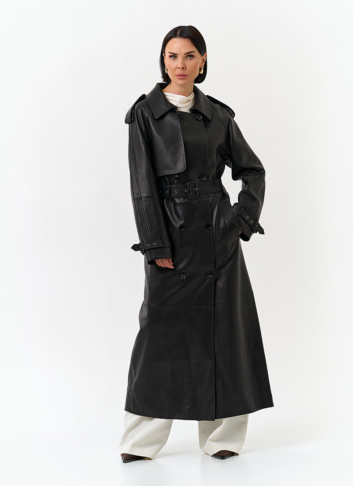 Женский длинный плащ из натуральной кожи