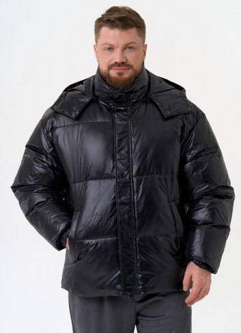 Мужской пуховик черного цвета с капюшоном