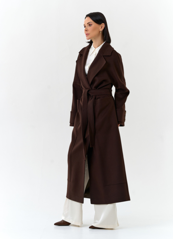 Женское длинное пальто с английским воротником