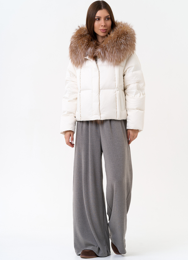 Женский пуховик с капюшоном из меха блюфрост модель № 31429 универмаг малина