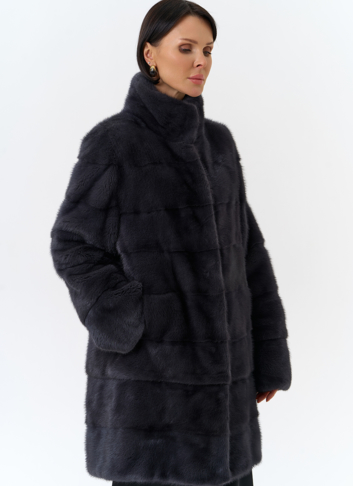 Норковая шуба с воротником стойка в цвете графит