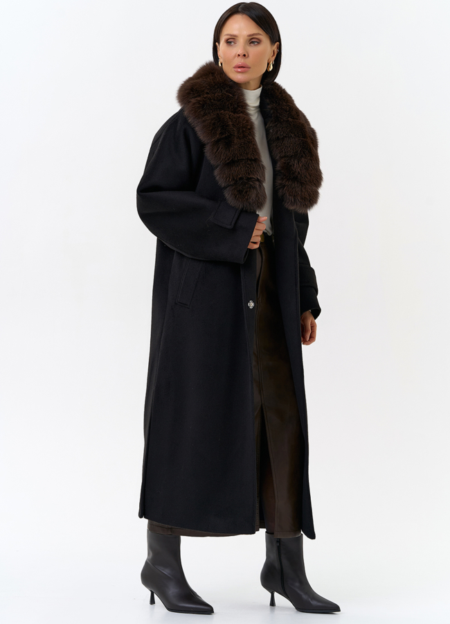 Женское утепленное пальто с отделкой из меха песца модель № 32006 универмаг малина